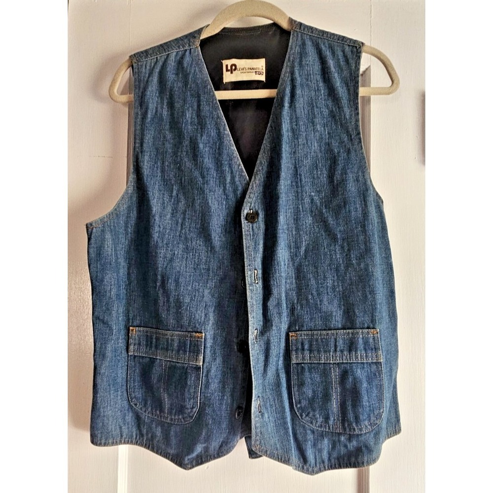 VTG 1970s Levi's Panatela Sportswear pockets mens S/M denim vest‎ lined